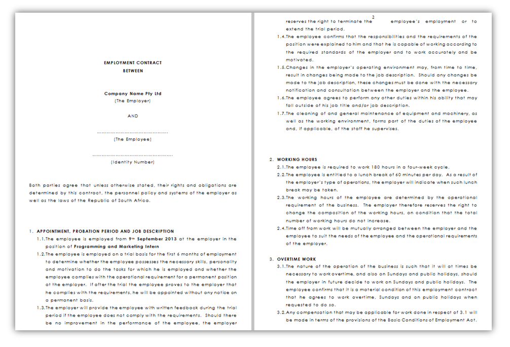 Temporary Employment Contract Templates
